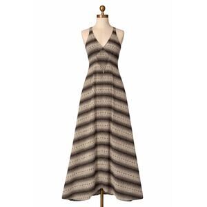 Y2K Slip Dress S Beige Gray Striped Maxi Midi Rachel Green 90s Minimalist Chic